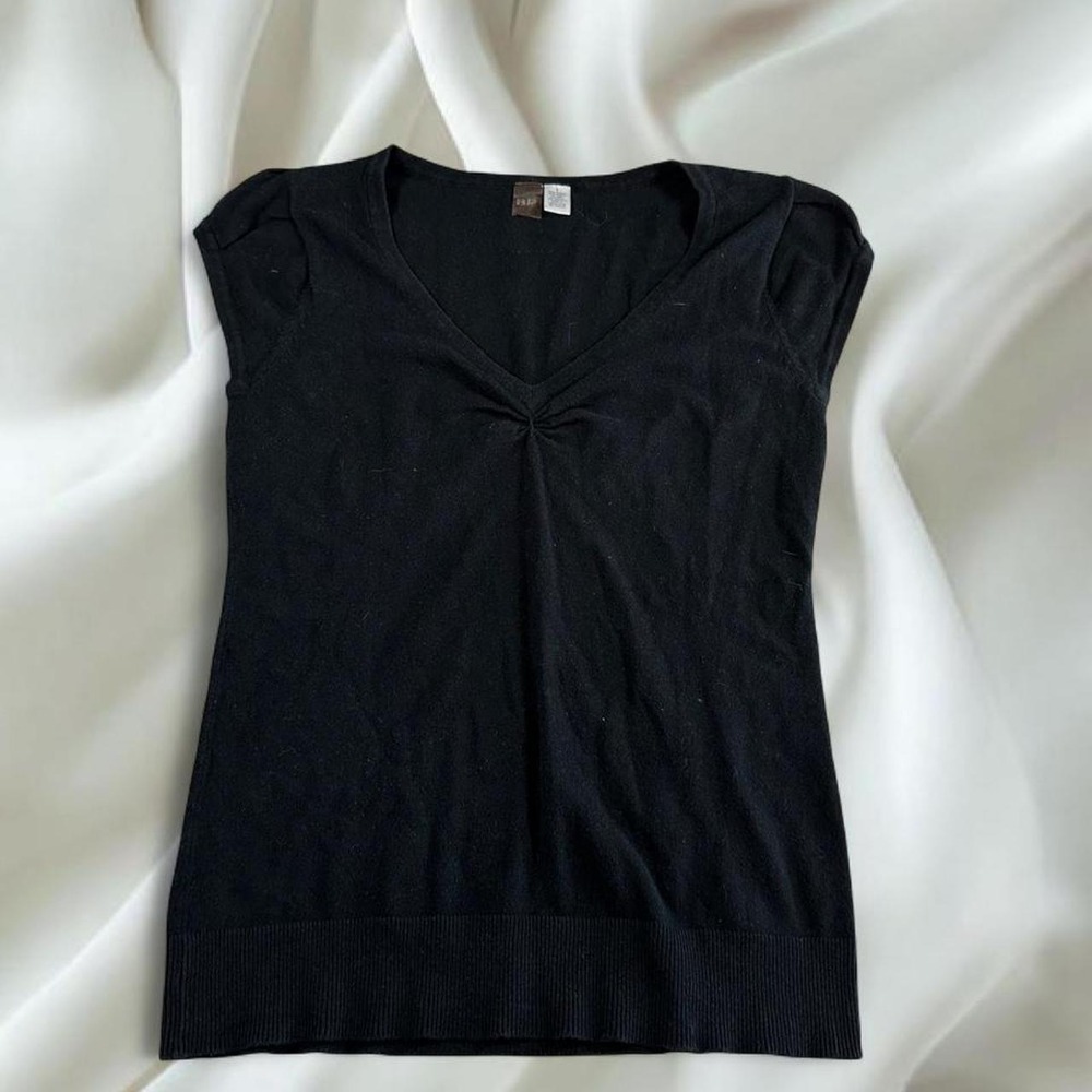 Black‎ v-neck scrunch short sleeve babydoll top y2k vintage mcbling